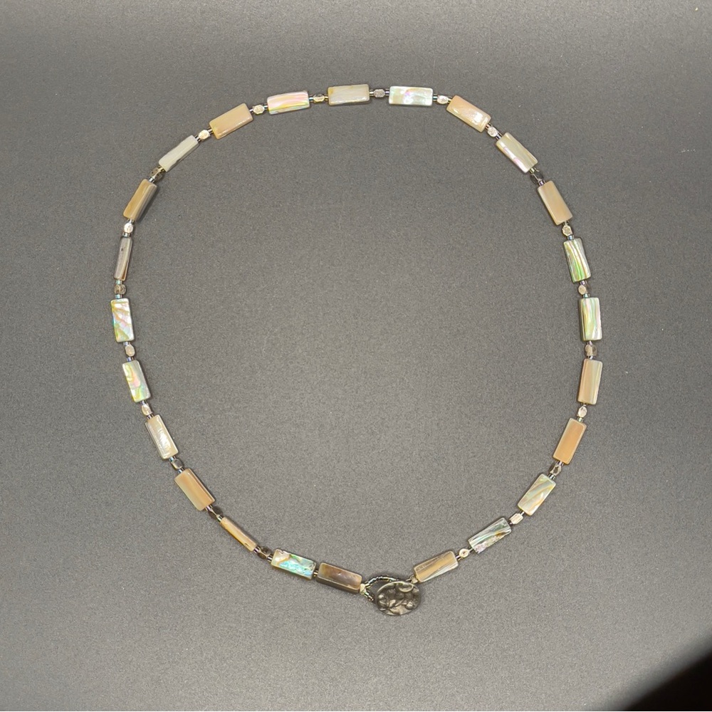 Vintage Artisan 18” Abalone & Bone Shell Necklace w/ Botanical Silver Clasp 🐚 - Picture 9 of 14
